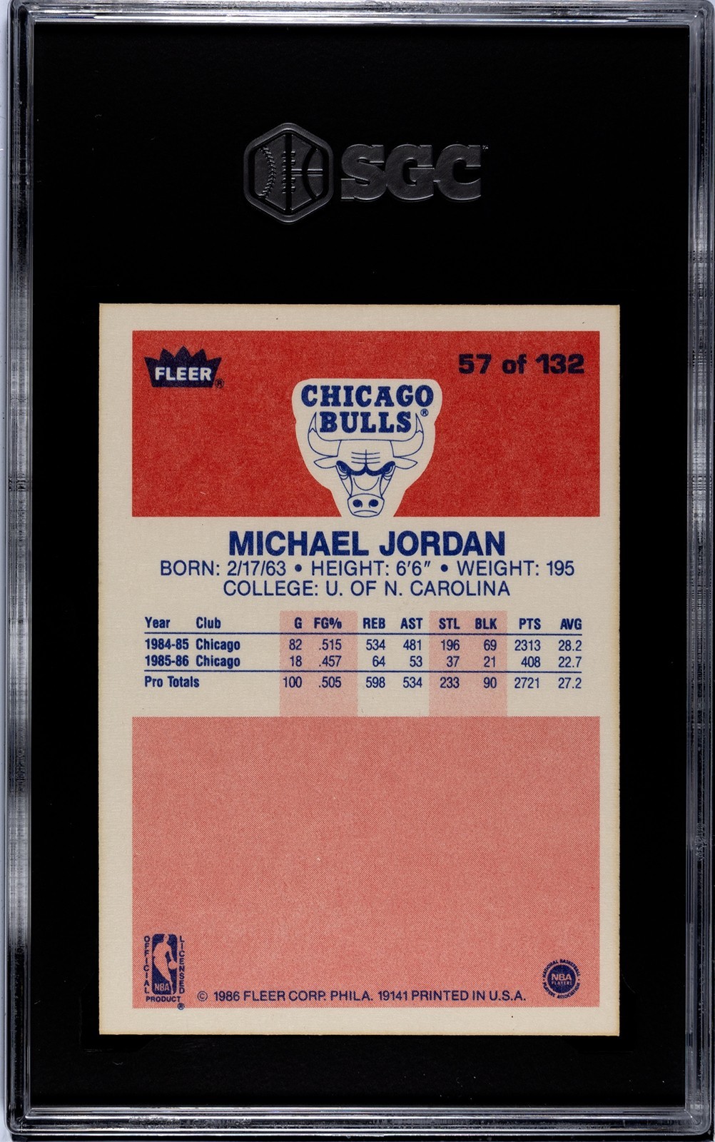 1986-87 Fleer Michael Jordan Rookie RC #57 SGC Authentic Altered view 2