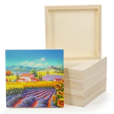 9 Pack 8 x 8 Inch Unfinished Pine Wood Panels, Square Wooden Cradled Painting...