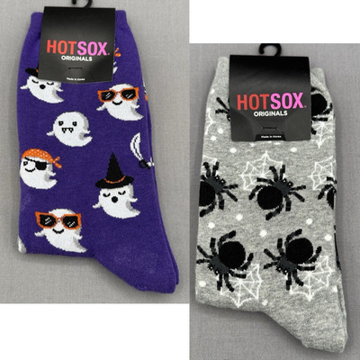 NWT Lot of 2 Pair Hot Sox Crew Socks Size 9-11 Spiders & Ghosts Made in Korea