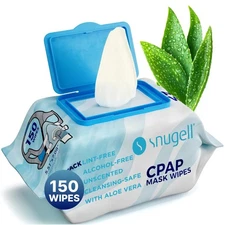 Snugell Unscented Travel CPAP Mask Wipes Antibacterial 150 Count (Pack of 1) 