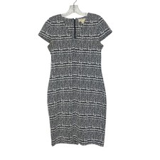 Michael Kors Sheath Dress Medium Black White Plaid Short Sleeve Classic