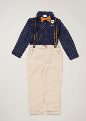 Baby Junge Set Trachten 4-teiliges Outfit Hose Body Shirt Fliege Hosenträger 12-18-24