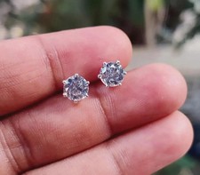 2Ct Round Cut Lab Created Diamond Solitaire Stud Earrings 14K White Gold Plated