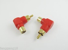 10pcs Gold RCA Male Plug to RCA Female Jack Right Angled AV Audio Adapter Red