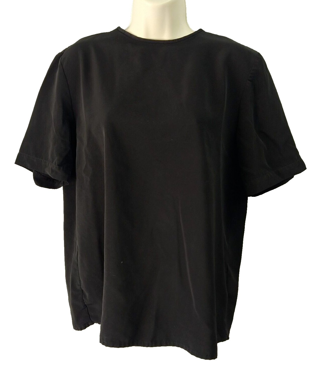 Liz Baker Womens Top Blouse Medium Black Short Sleeve Flowy Loose Casual Preppy