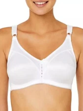 Bali 3820 White Satin Double Support Comfort U Wireless Bra Sz 42D