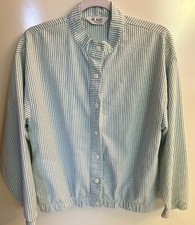 Vintage 80's Blair Button Seersucker Light Green Striped Jacket Grannycore M/L