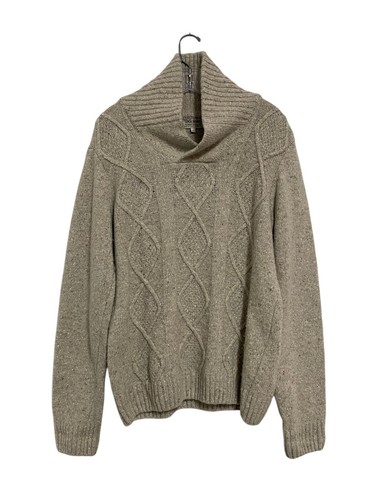 Luca Nobili Wool Blend Shawl Collar Cable Knit Sweater Speckled Tan Mens Large - 第 1/5 張圖片