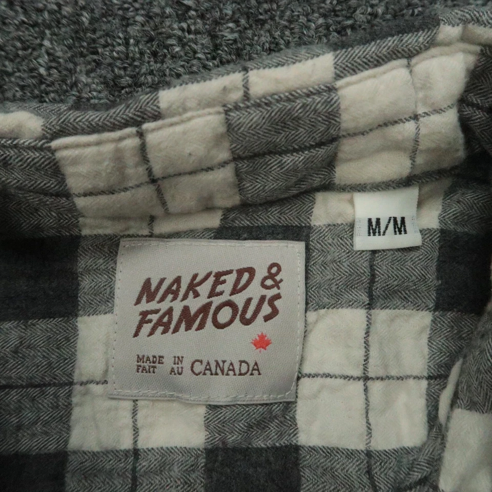 Голая и знаменитая рубашка мужская средний серый белый клетку фланель длинным рукавом кнопка * - Изображение 3 из 4