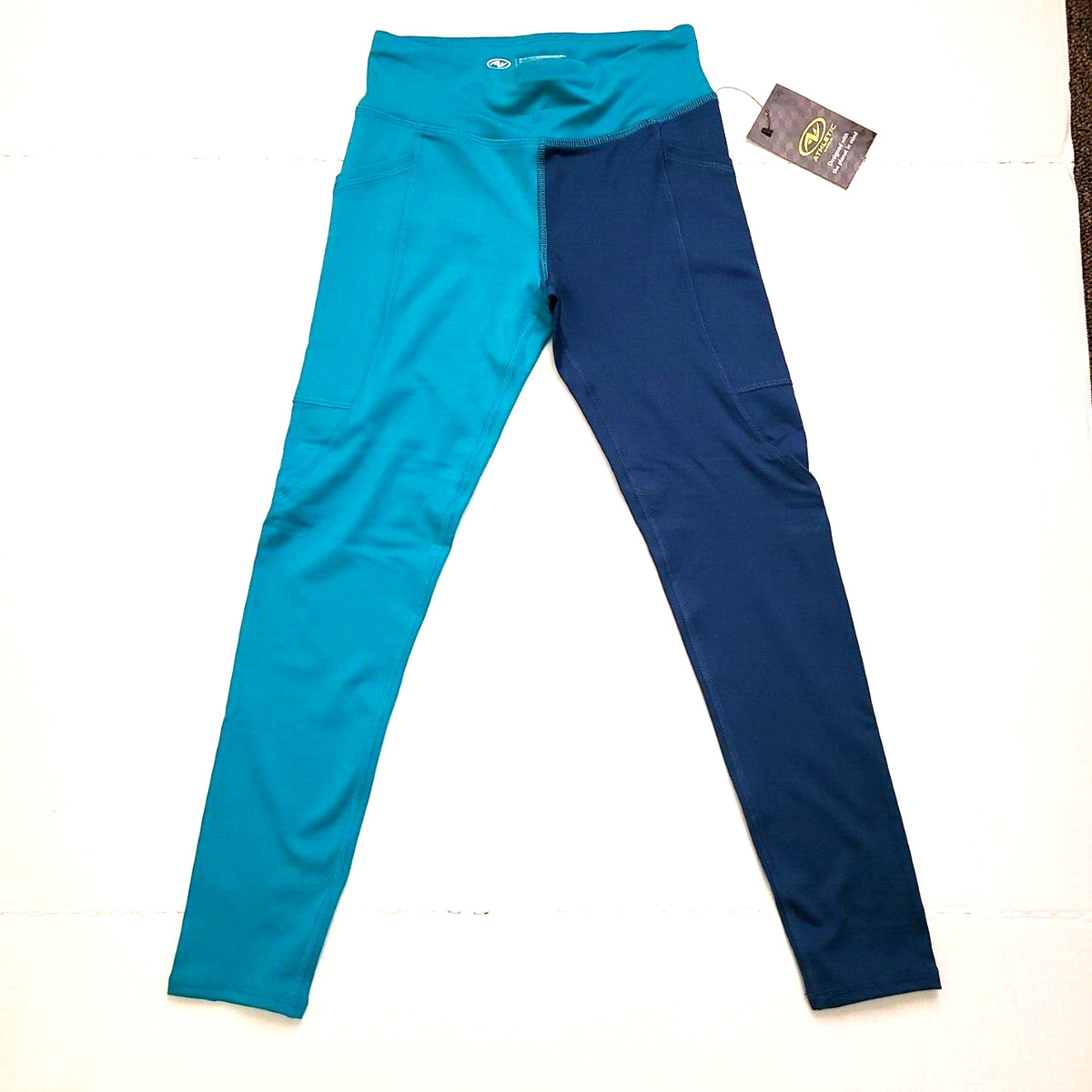 Athletic Works Girls Leggings Size 7-8 Blue Two Tone Pockets On Both Sides
