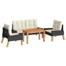Mobili da giardino 4 pezzi cuscini polyrattan legno massello salotto divano seduta KOVOL