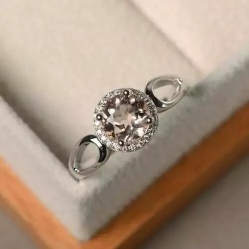 2.30 Ct Natural Morganite & Diamond Wedding Ring Solid 14K White Gold - Picture 3 of 5