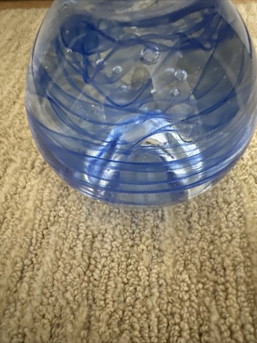 KOSTA BODA ART GLASS BLUE SWIRL BUBBLE TEA LIGHT VOTIVE CANDLE HOLDER , With Tag - Picture 6 of 12