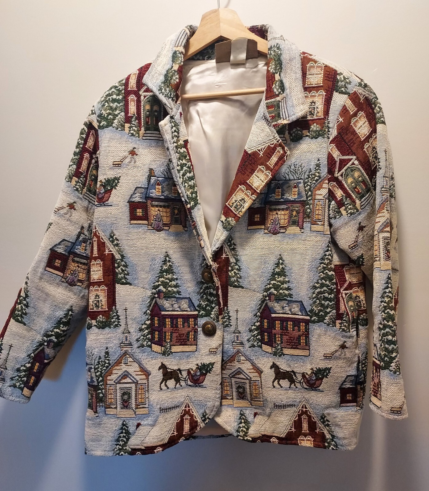 Giacca blazer arazzo scena invernale pony dipinto taglia large