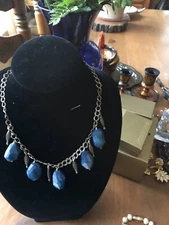 Set Of Blue Agate And Sterling Silver Necklace And Earrings