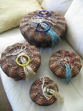 Antique Rare Museum Peking Glass Tassels Chinese Nesting Sewing 4 Basket Set