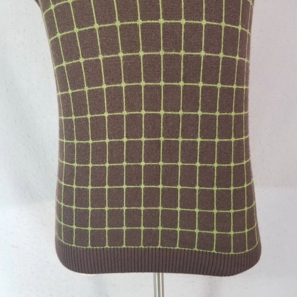 Link Chaleco de Golf Hombre Medio Cuello en V Mezcla de Lana Marrón Verde Preppy Hipster Foto 3 de 4