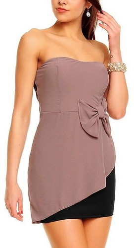 Sexy Miss Women Bandeau Mini Dress Asym. Double Dress 34/36/38 New Black Brown - Picture 2 of 8