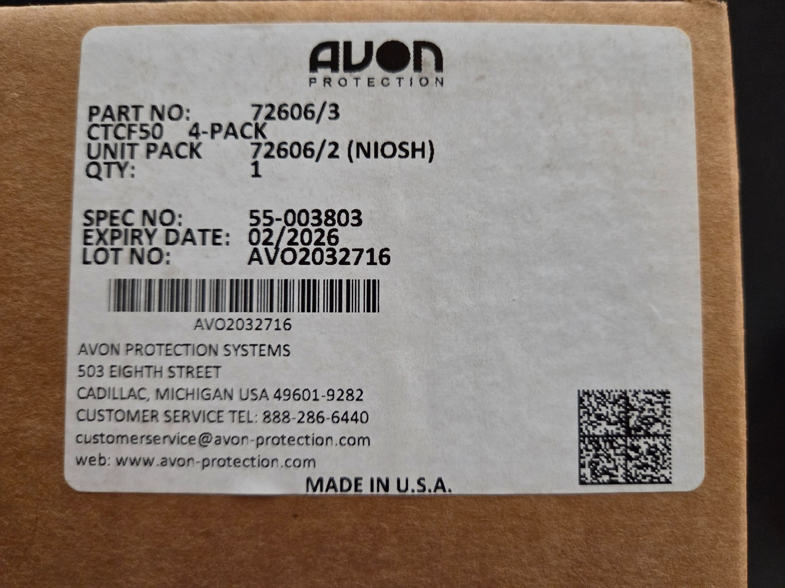 AVON PROTECTION Four (4) Gas Mask Filter CTCF50 - 72606/2 - New - EXP: 02/2026