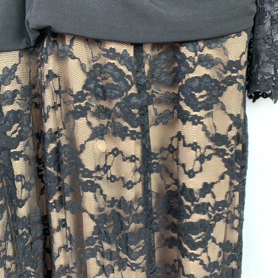 Vestido Kiyonna Negro Cuello en V Largo Encaje Elegante Talla 2 18-20 TIENE AGUJERO Foto 4 de 4