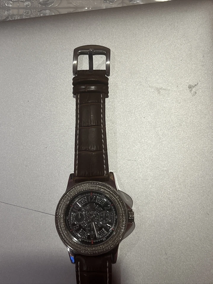 Pre-Owned Super Techno SilverCase Brown Band Diamond Men’s Watch (M-6134) - Image 2 of 4