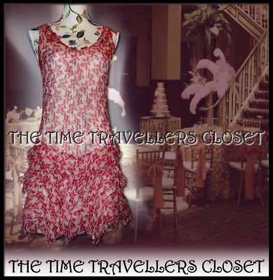 Kate Moss Topshop Floral Red Cream Cherry Mini Dress 1920s 1930s Flapper  UK10 38 UK