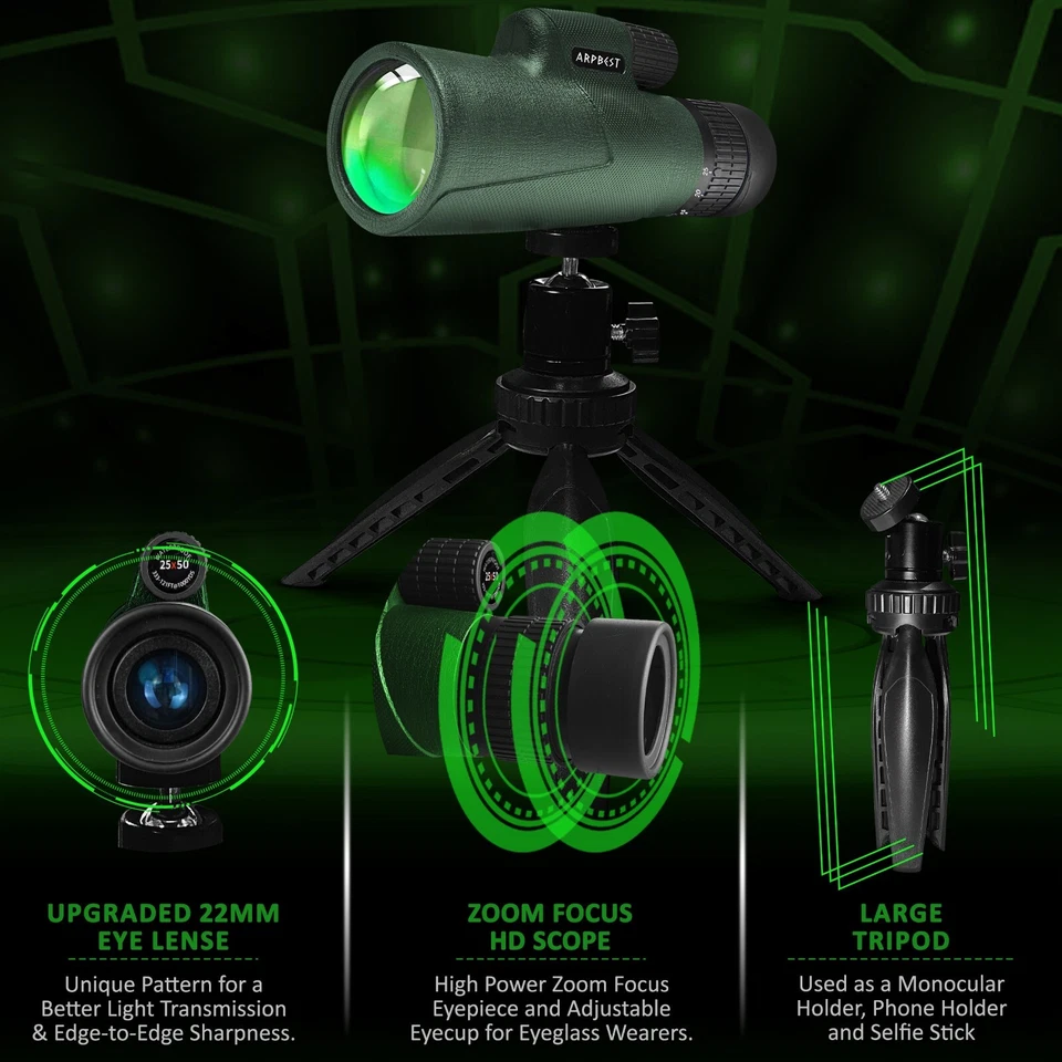ARPBEST 25X50 Monocular Telescope High Power with Smartphone Holder & Tripod - Image 4 of 4