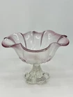1980’s Mikasa Rosella Pink Glass Pedestal Bowl w/ Petal Edge Dogwood flowers