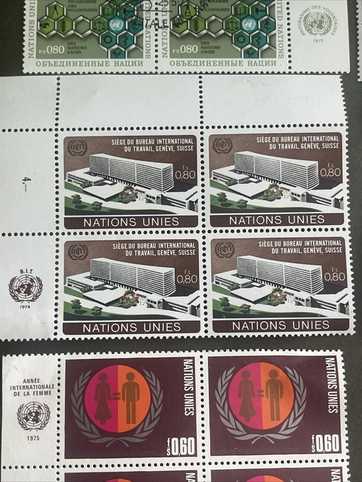 U.N. 1973-1975 Geneva 8 Blocks Of 4 Stamps Each, MLH, See Photos - Image 4 of 4
