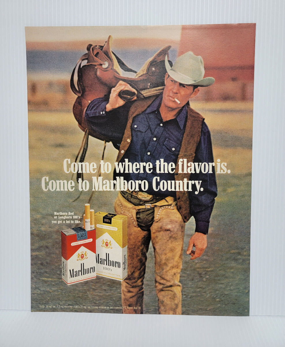 Vintage Marlboro Cowboy with saddle 1971 print Ad 11 x 14 | eBay