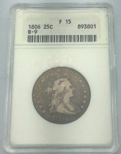 1806 25c Draped Bust Quarter~RARE! ANACS F 15~ Heraldic Eagle Reverse! B-9-GEM!