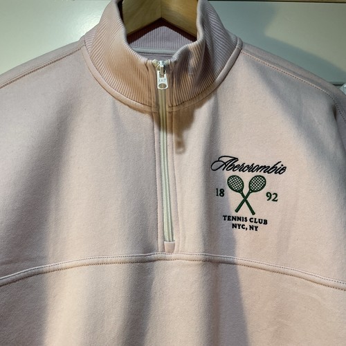 NEW Abercrombie Kids Sweatshirt Tennis Club NYC Embroidered Pink Size 17/18 - Picture 3 of 5