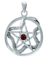 Peter Stone 925 Silber Ouroboros AnhäNger Pentagramm Schlange Granat Band