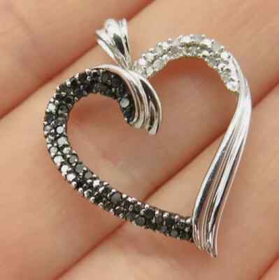 2 CT Lab Created Black & White Diamond Heart Shape Pendant 14K White Gold Plated