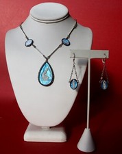 Antique Jewelry Set: Thomas L Mott Sterling & Butterfly Wing Necklace/Earrings