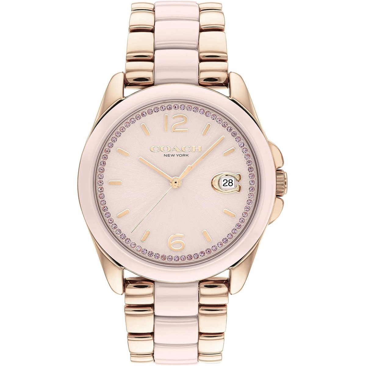 Coach Women's Watch Greyson Quartz Pink Dial Rose Gold Steel