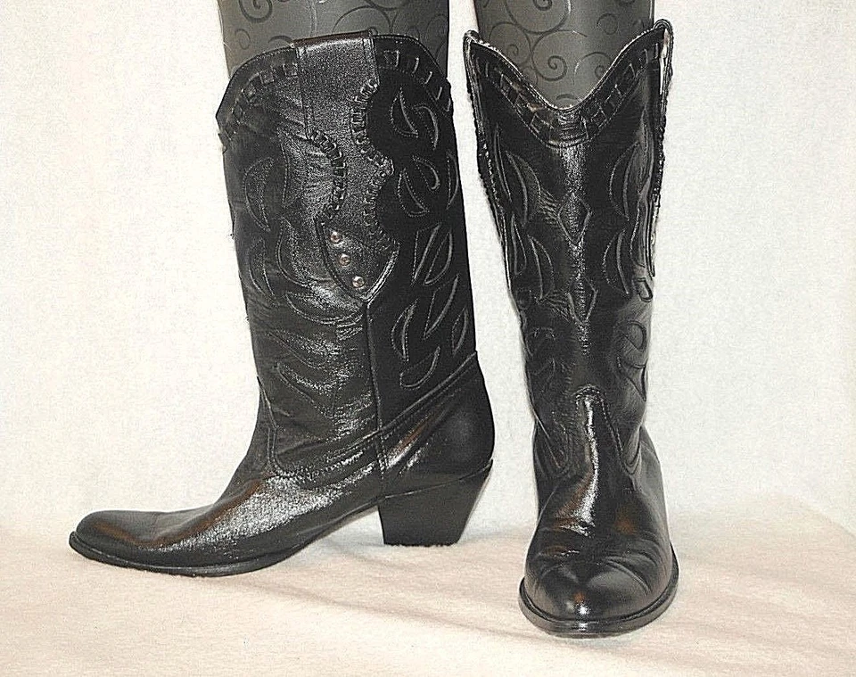 Botas CONNIE de cuero a media pantorrilla para mujer de colección negras artesanales occidentales talla 9 M/B *En muy buen estado+++ Foto 2 de 4