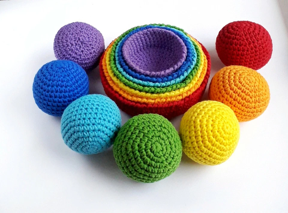 Pattern crochet rainbow stack Waldorf and Montessori sorting toddler toy - Image 2 of 4