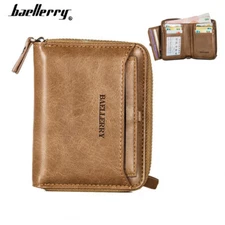 Men High Capacity Leather Bifold Wallet Credit Card ID Holder Retro Zipper Purse