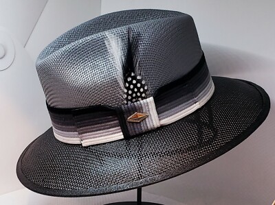 Mens Black Dark Gray Viejo Lowrider hat fedora ombre band  display picture 1