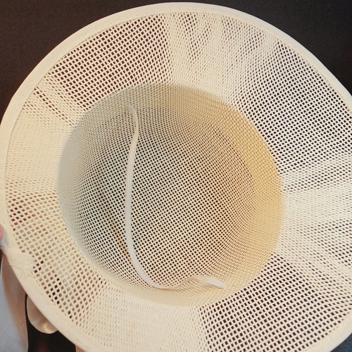 Vtg Straw Derby Hat White Satin Ribbon Trim Church Easter Formal light - Picture 6 of 9