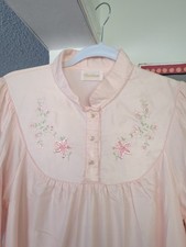CUDDLESKIN by Barbizon PINK SATIN Vintage Long NIGHT GOWN Embroidered, USA SZ M