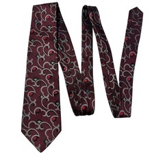Valentino Cravatte Mens Silk Tie Burgundy Grey Scroll Floral Hand Made Italy