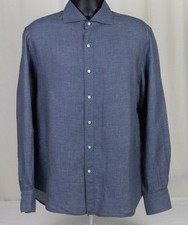 Xlent Finamore Napoli Cotton Linen Blue w/Diamond Pattern SHIRT XL 17 x 36.5