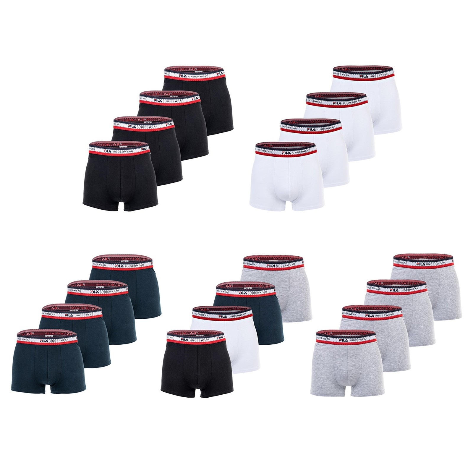FILA Boxer Uomo Multipack Logo Fascia Cotone Elasticizzato Tinta Unita