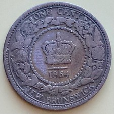 1864 New Brunswick Canada Canadian Large One 1 Cent Coin