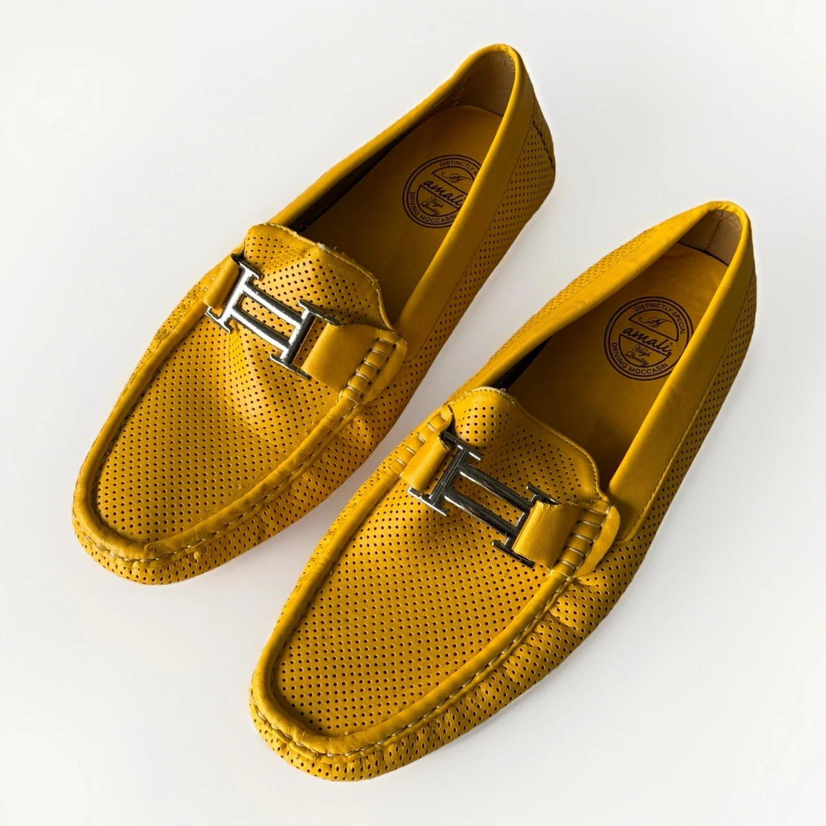 Robert Graham Yellow Leather Paisley Slip On Driving Moccasins Size 12 Shoes Gold Moccasins | Men`s Driving Loafers | Just Men`s Shoes  main image 2