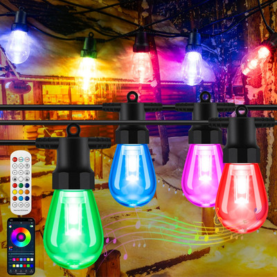 50Ft Color Changing Outdoor String Lights with Remote & App Control