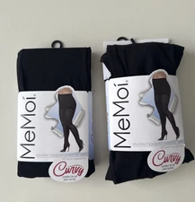 2 PAIRS MeMoi CURVY OPAQUE 60 CONTROL TOP TIGHTS BLACK SIZE 1X-2X