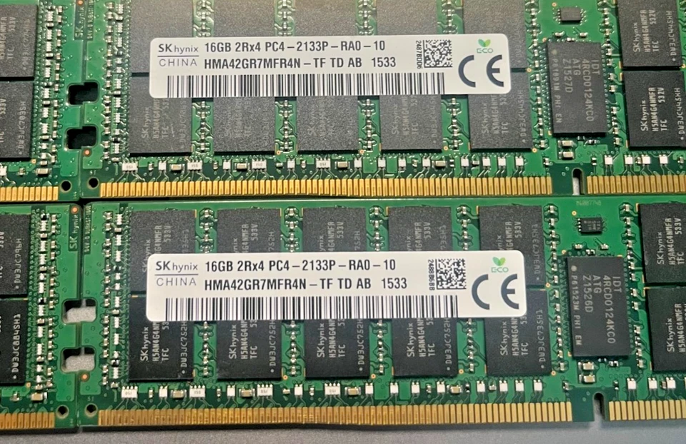 Lot of (6) Sk Hynix 16GB PC4-2133P DDR4 ECC Server Memory HMA42GR7MFR4N-TF RAM - Image 2 of 2